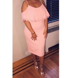 Nanette Lepore Pink Ruffled Slip Midi Dress